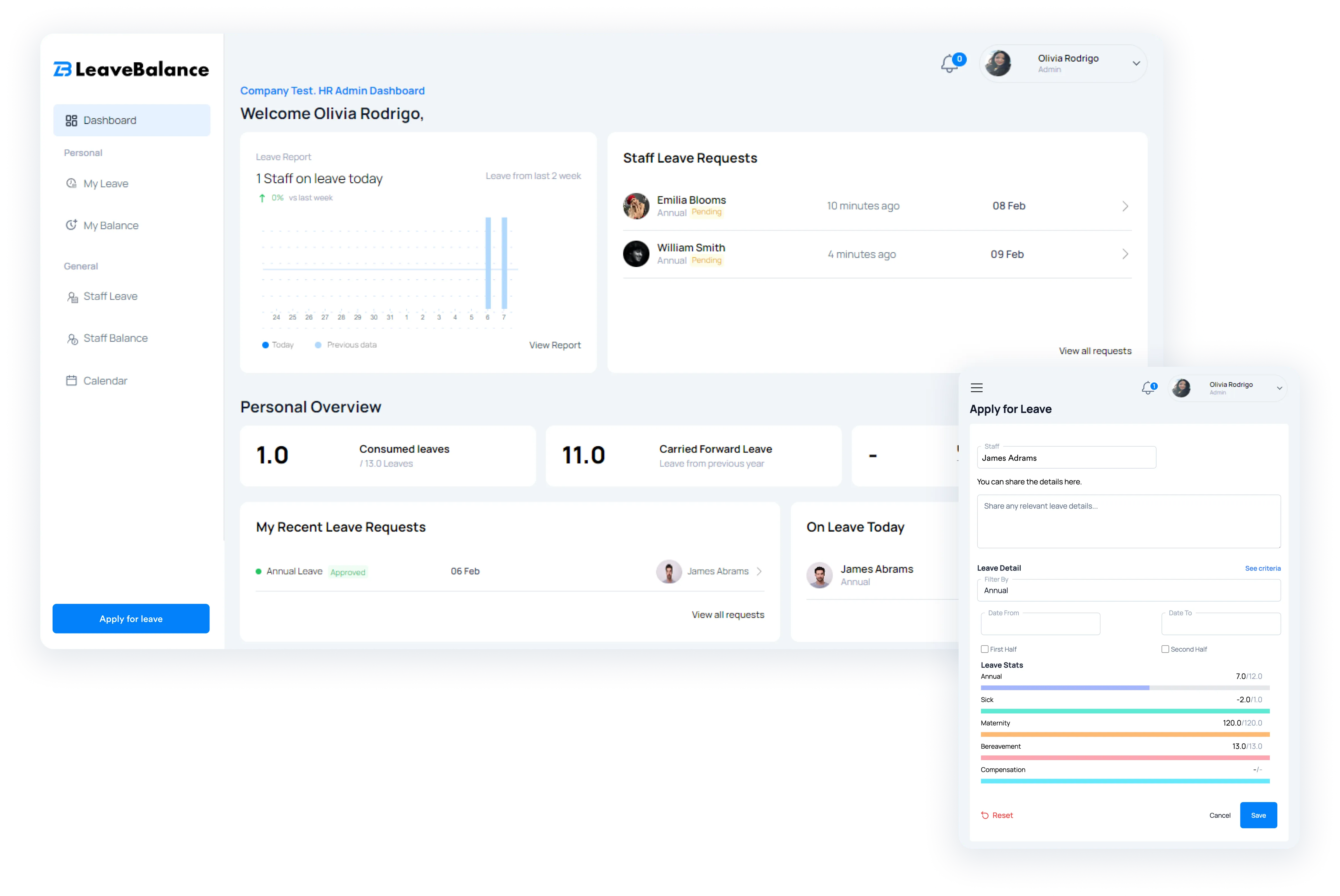 Leave Balance request and leave dashboard